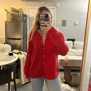 Lands' End Women's Red Cardigan Sweater